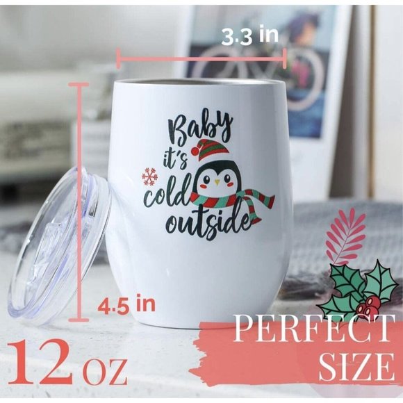 1bttl Penguin Christmas Gifts for Women, 12oz Wine Coffee Tumbler with Lid - Picture 2 of 7